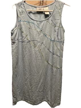 Vintage 90s Studio Ease Blue With Vines 55% Linen/45% Rayon Mini Dress Size 10
